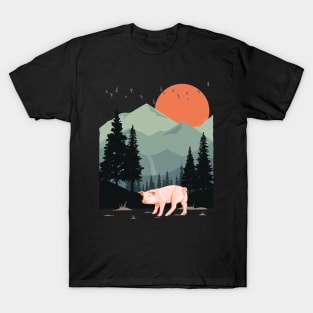 Adventure Wild Flying Bird Pine Tree Pig Animal Mountain T-Shirt